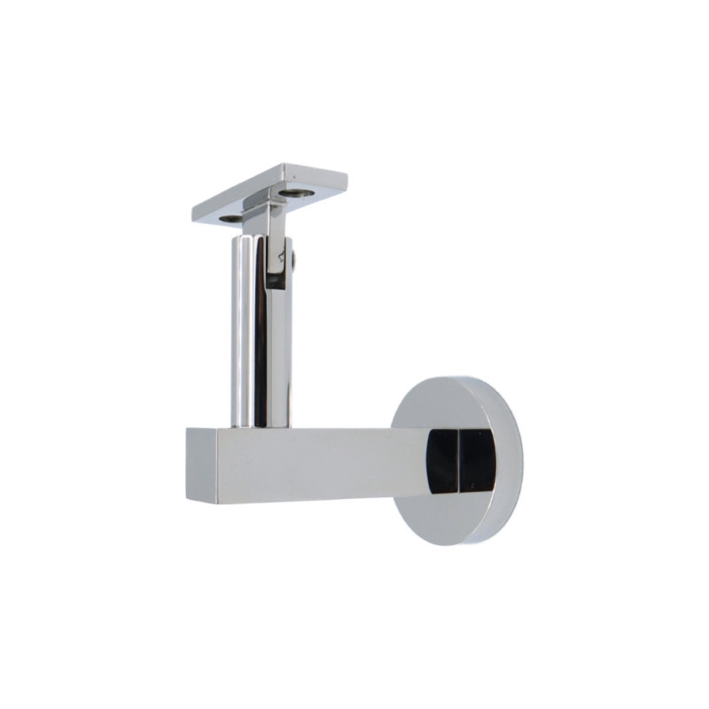 Glass Mount Handrail Bracket with Round Rose and Flat Plate, Polish Stainless Steel