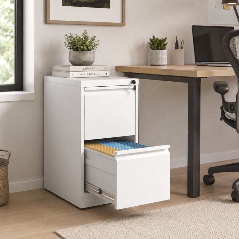 White 2-Drawer Vertical File Cabinet with Lock and Interlock, Full Extension Drawers with Hanging Rods for Letter Legal and A4 Files, Wall Mountable Storage for Home Office