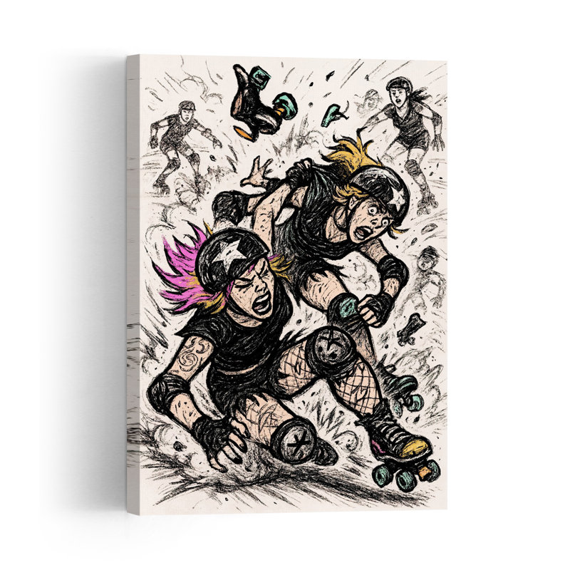 Roller Derby Crash Vibrant Abstract Contemporary Urban Landscape Wall Art Print by Natalie Bruns - Print