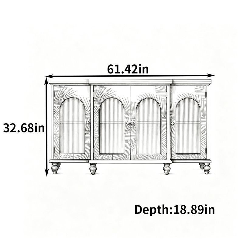 Armoire de rangement rétro de style français, 32.68" H x 61.42" W x 18.89" D