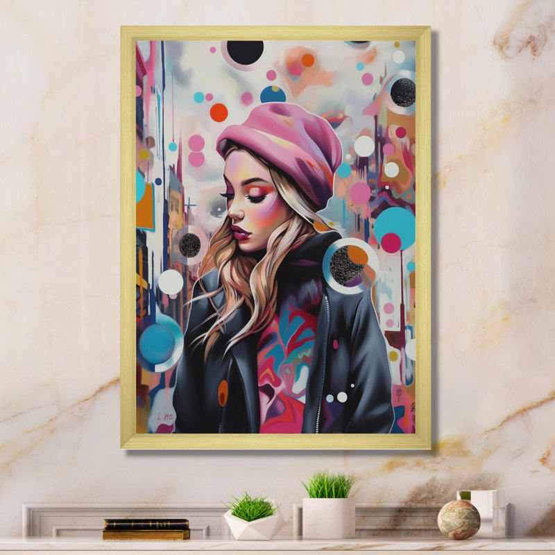 Portrait de femme pop art IV - Impression sur toile, H 32 po x l 16 po x P 1 po, Encadrement doré