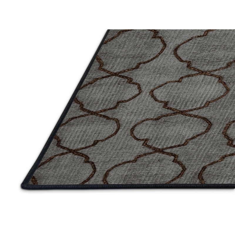 Machine Washable Trellis Gray Area Rug, Runner 2' x 4'
