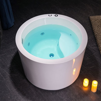 41'' x 41'' Freestanding Whirlpool Heated Acrylic Round Bathtub with Integrated Seat,Non-Slip Design