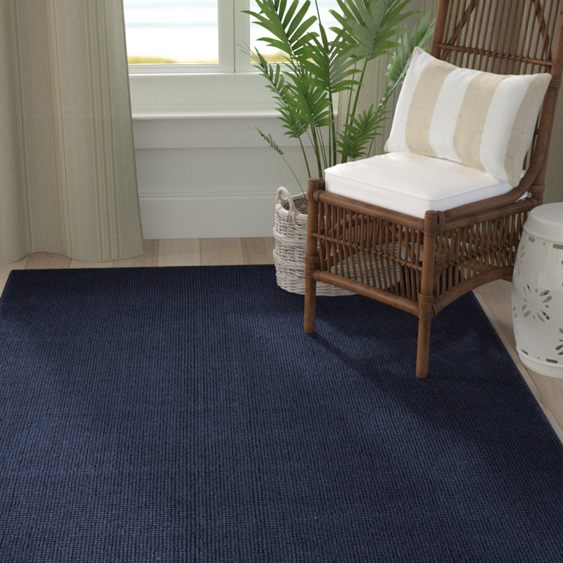 Tapis bleu marine en laine noué à la main Dionne, Rectangle 8 pi x 10 pi
