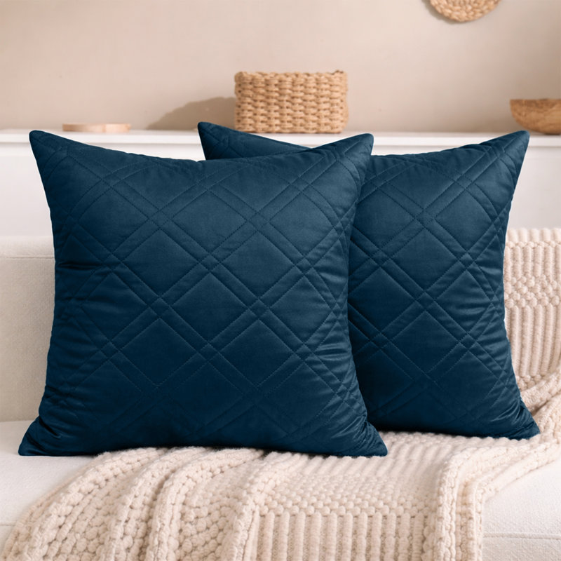 Aspire Homeware Diamond-Pattern Square Velvet Cushion Cover, Navy, Pack of 2