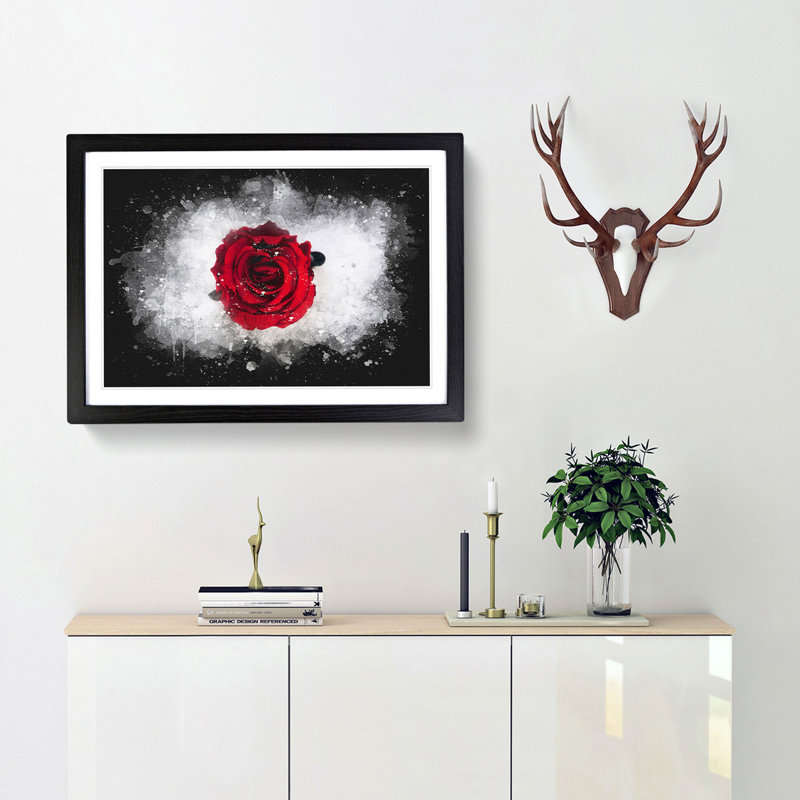 Red Rose In Bloom - Picture Frame Graphic Art, 24cm H x 33cm W x 2cm D, Black Framed
