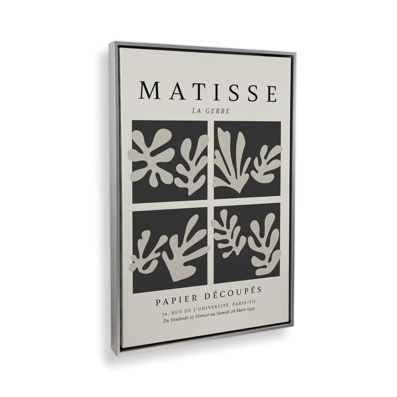 Matisse's La Gerbe Quartet en noir, Cadre flottant en chrome poli, H 48,75 po x l 32,75 po x P 1,75 po