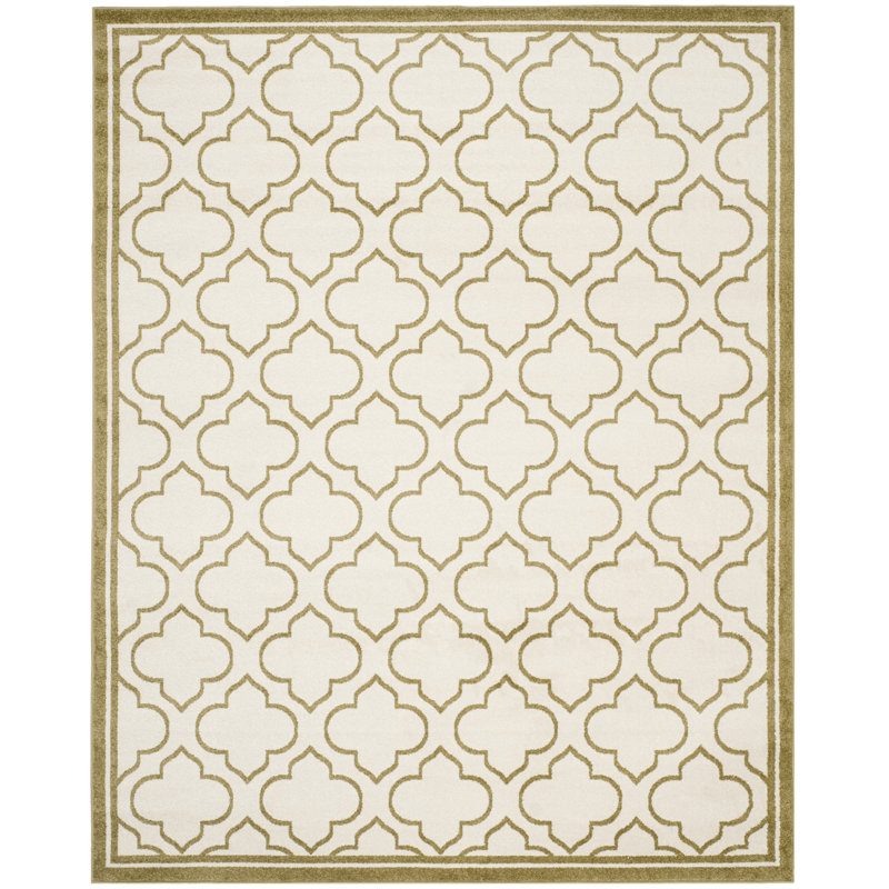 Tapis géométrique ivoire / vert clair Ammundsen, Rectangle 9 pi x 12 pi
