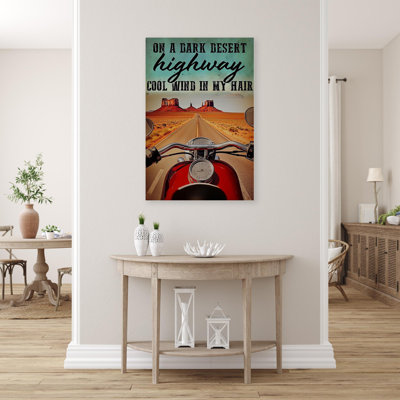 Moto sur une autoroute du désert foncé - 1 pièce, reproduction d'art graphique sur toile tendue