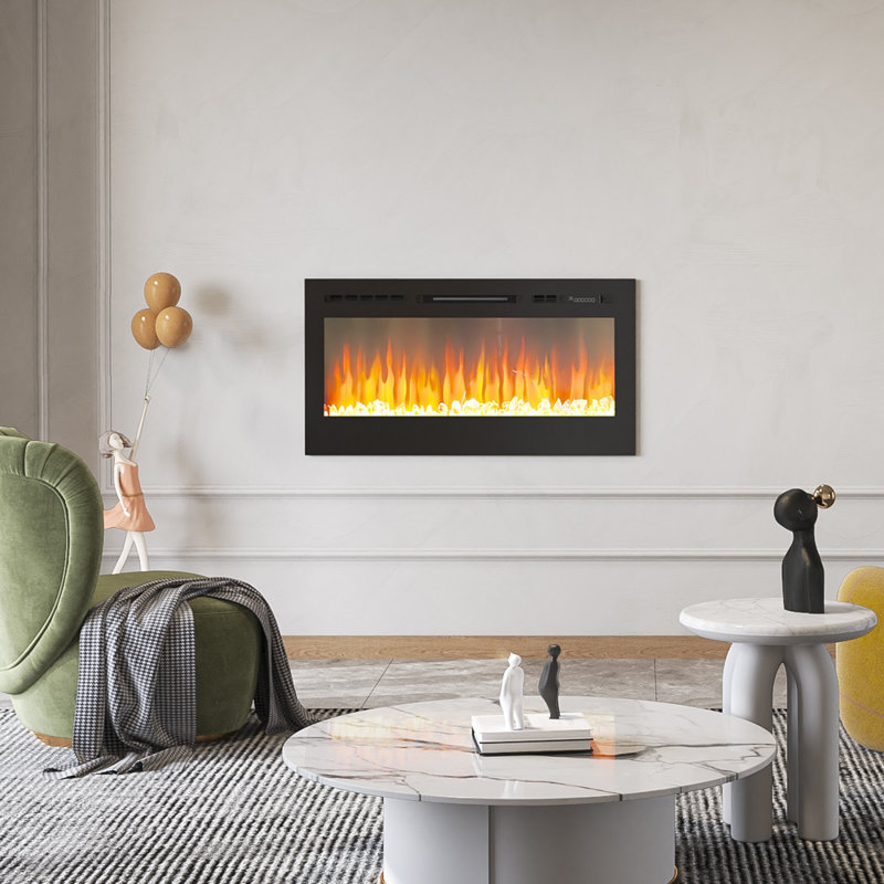 Electric Inset Fire, 54.4cm H x 101.6cm W x 14cm D, Black
