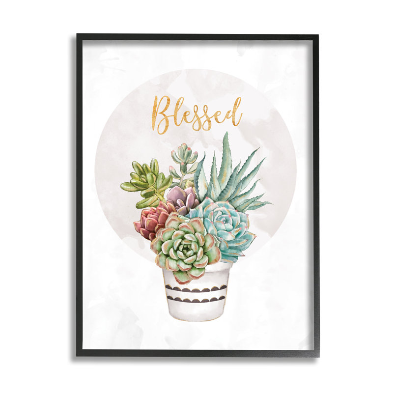 Bouquet de plantes grasses «Blessed Sentiments Chic», Giclée encadrée noir minuit, H 14 po x l 11 po