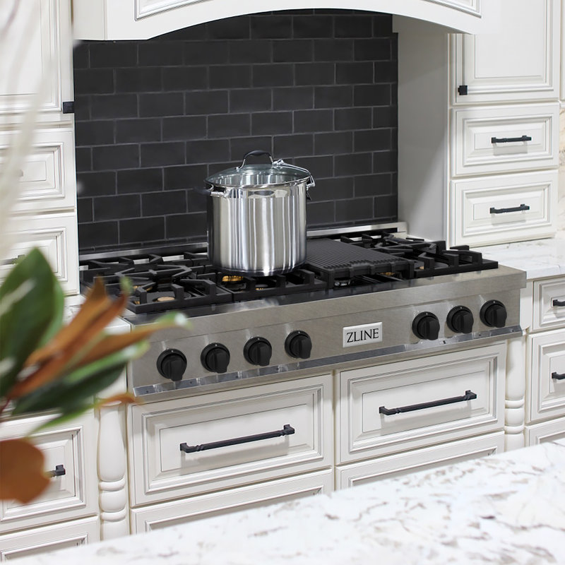 ZLINE Autograph Edition 48" Porcelain Rangetop with 7 Gas Burners in Fingerprint Resistant Accents