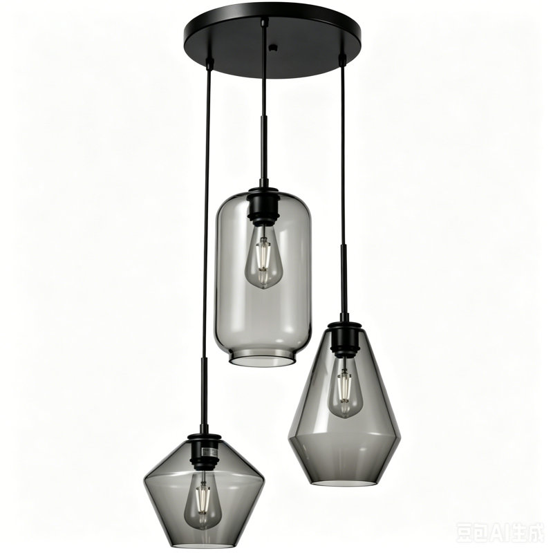 Suspension en verre à 3 lumières E26 à intensité variable, Gelé, H 75,59 po x l 18,9 po x P 18,9 po, Blanc