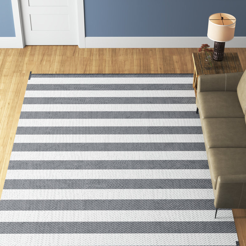 Tapis et sac d'extérieur, tapis en plastique 9 pi x 12 pi, rayé gris et blanc, Rectangle 8 pi 11 po x 11 pi 11 po