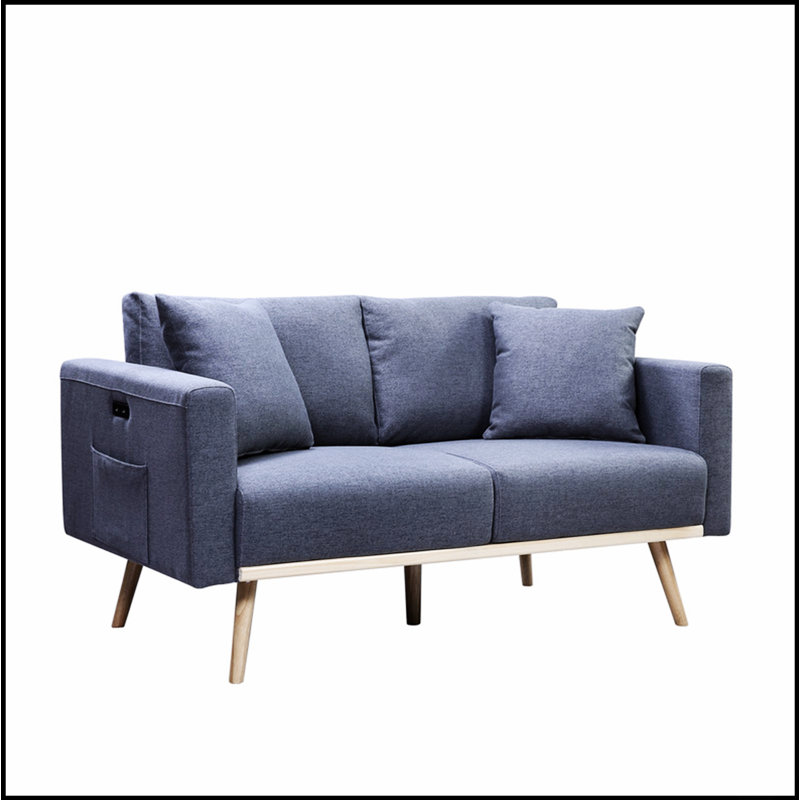 Elio Mid-Century Modern Loveseat With USB Charging, Pockets, And Plush Pillows For Comfort And Convenience
