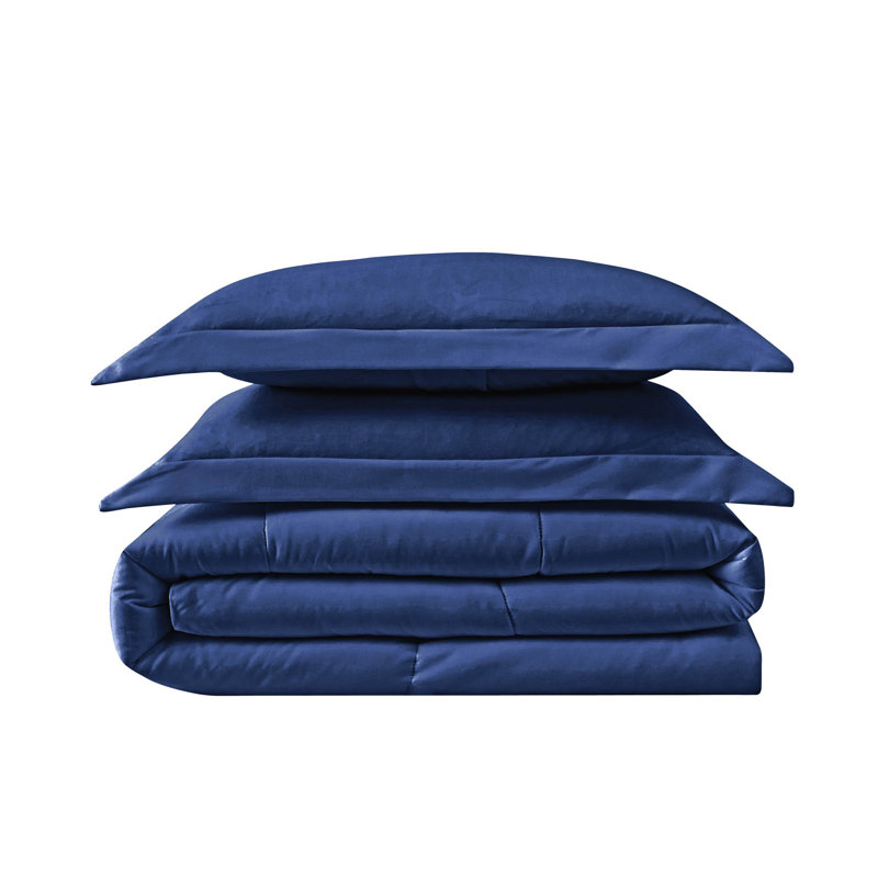 Truly Calm Antimicrobial Box Stitch Comforter Set, King Comforter + 2 Shams, Navy