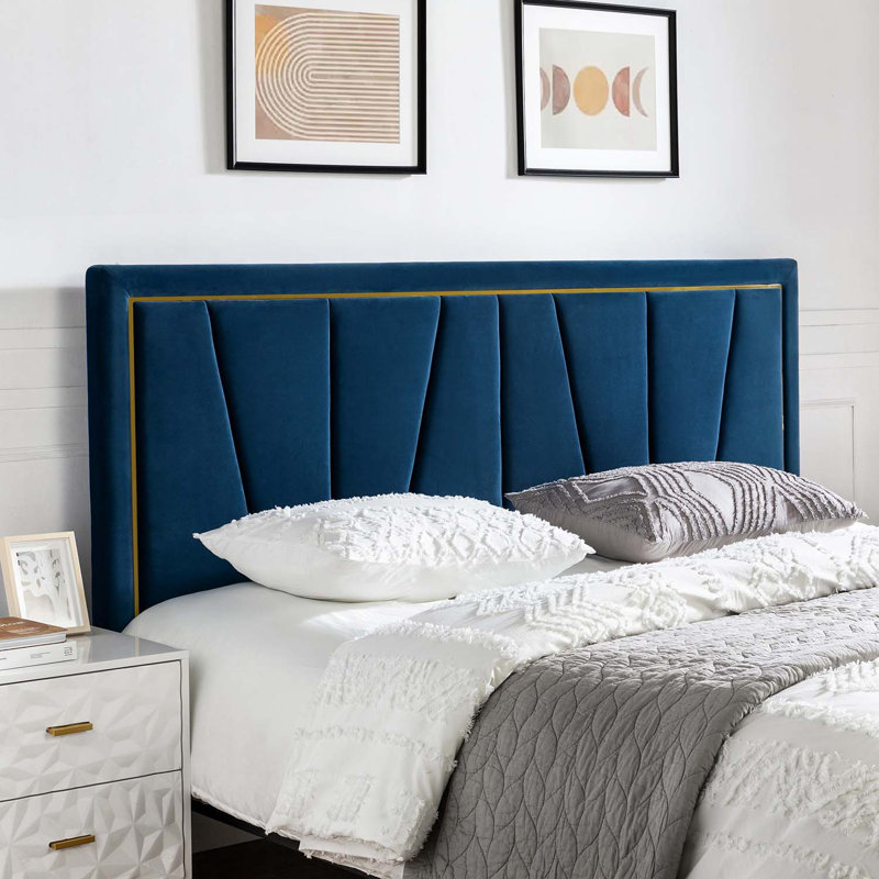Tête de lit tapissier en bois massif Plympton H 56 po , Bleu marine, Très grand