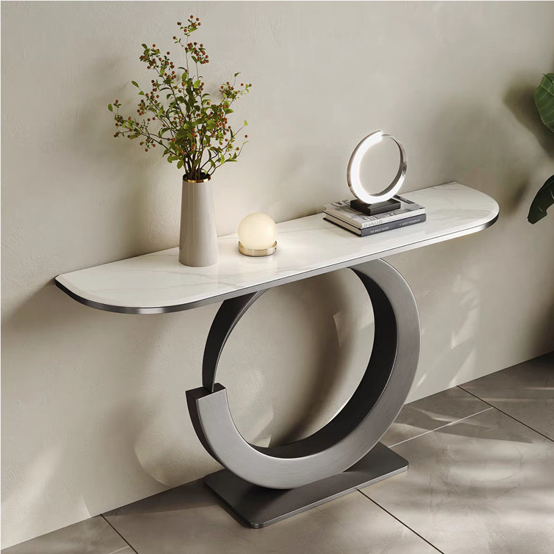 Console en pierre frittée de style moderne, H 31,5 po x l 62,9 po x P 11,8 po, Argent argent
