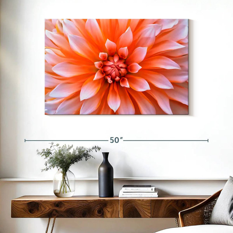 Fleur de dahlia orange blanc Harnek, H 26 po x l 39 po
