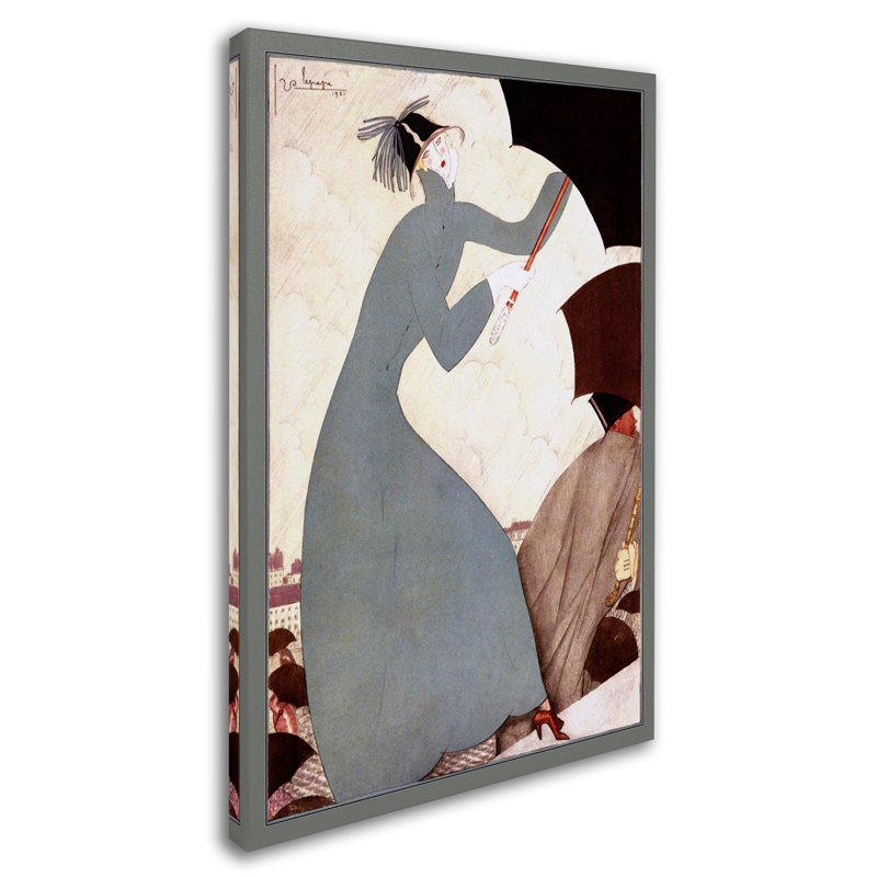 Vintage Art Deco Fashion Women Canvas Print in Gray and Black