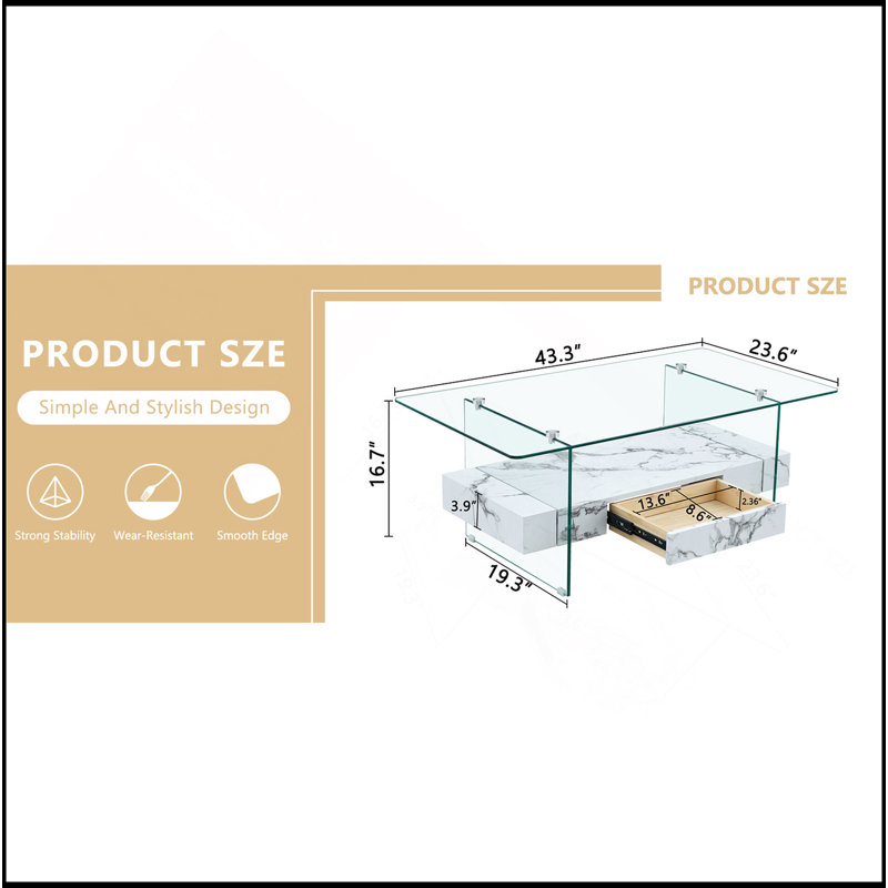 Glass Top Coffee Table, White