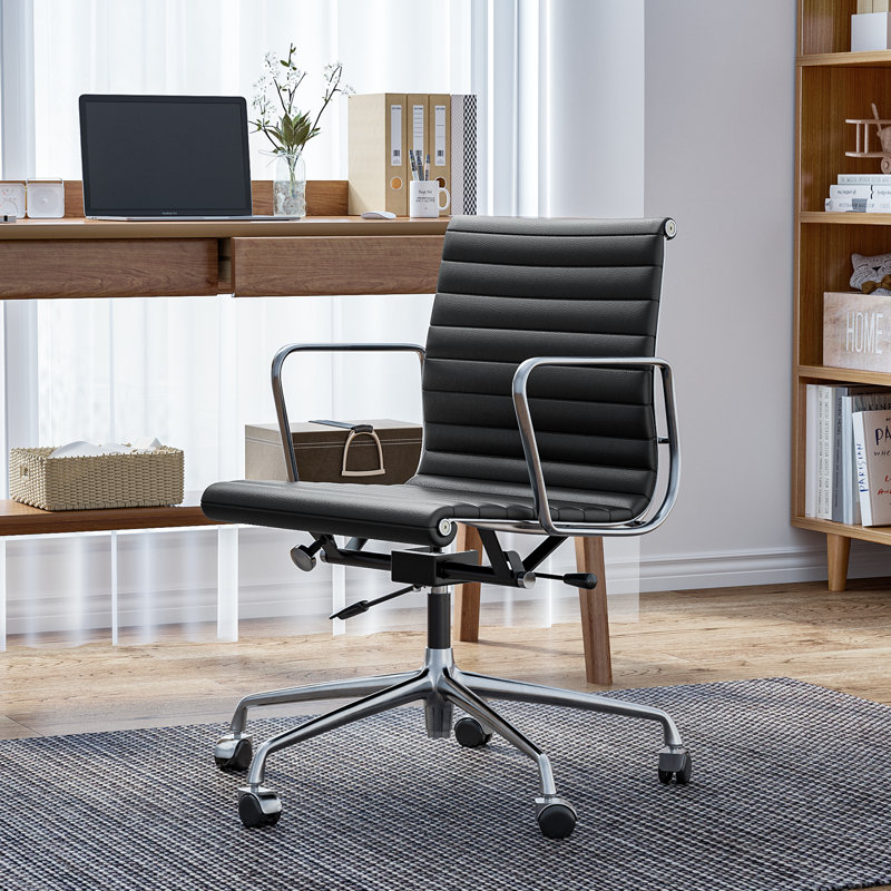 Chaise de bureau en cuir véritable Ashvina, Noir, 16.1"