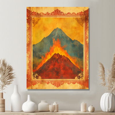 «Volcano at Emberfall», art mural en métal paysage de montagne, montagnes