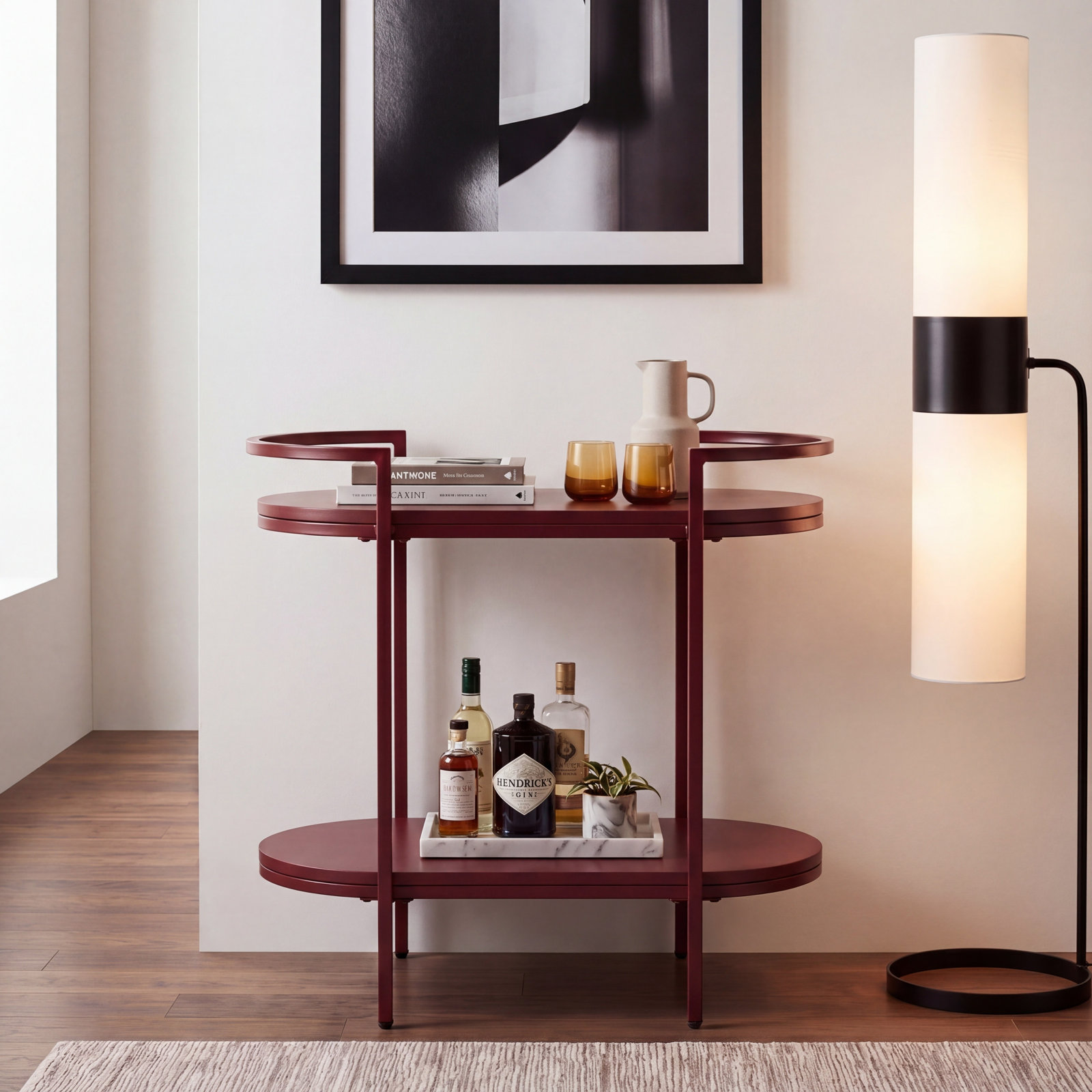 Staccato Metal Bar Cart, Brick Red