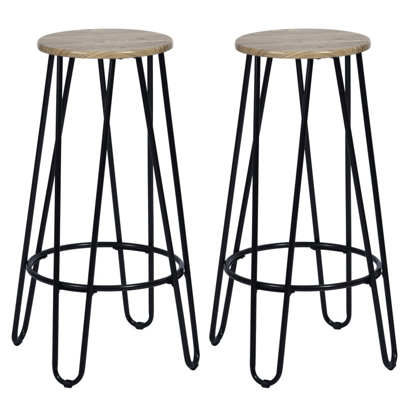Laisha Counter Stool with Metal Frame, Light Wood