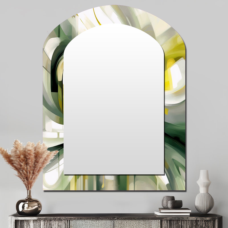 Dynamic Waveforms II - miroir décoratif arche scandinave, miroir mural asymétrique scandinave, impression d'art en métal