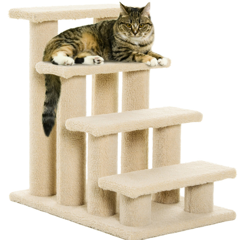 Escalier pour chat multi-niveaux à 4 niveaux pour chat en beige, 25 pouces - Vos rideaux aident les chats à atteindre les tablettes hautes
