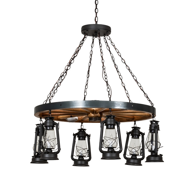 Lustre en roue de chariot à 6 lumières Miners