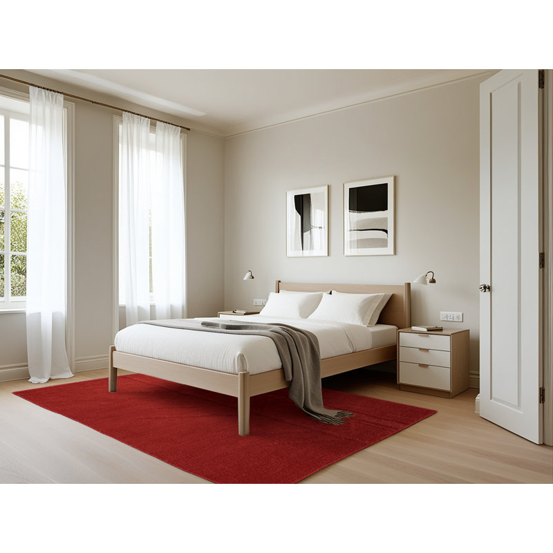 Machine Washable Solid Red Area Rug, Rectangle 5' x 7'