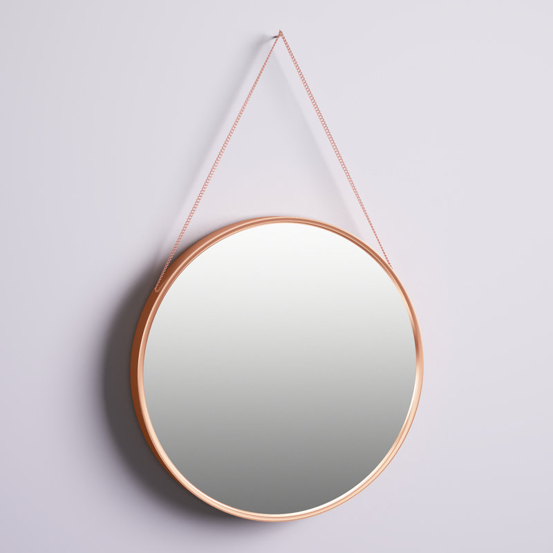 Miroir mural rond de 17,5 po en plastique glam moderne Raquel, Or rose
