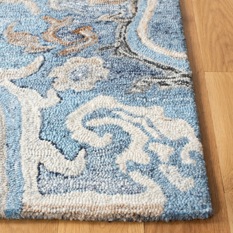Tapis bleu / gris touffeté à la main Castillon, Square 7'