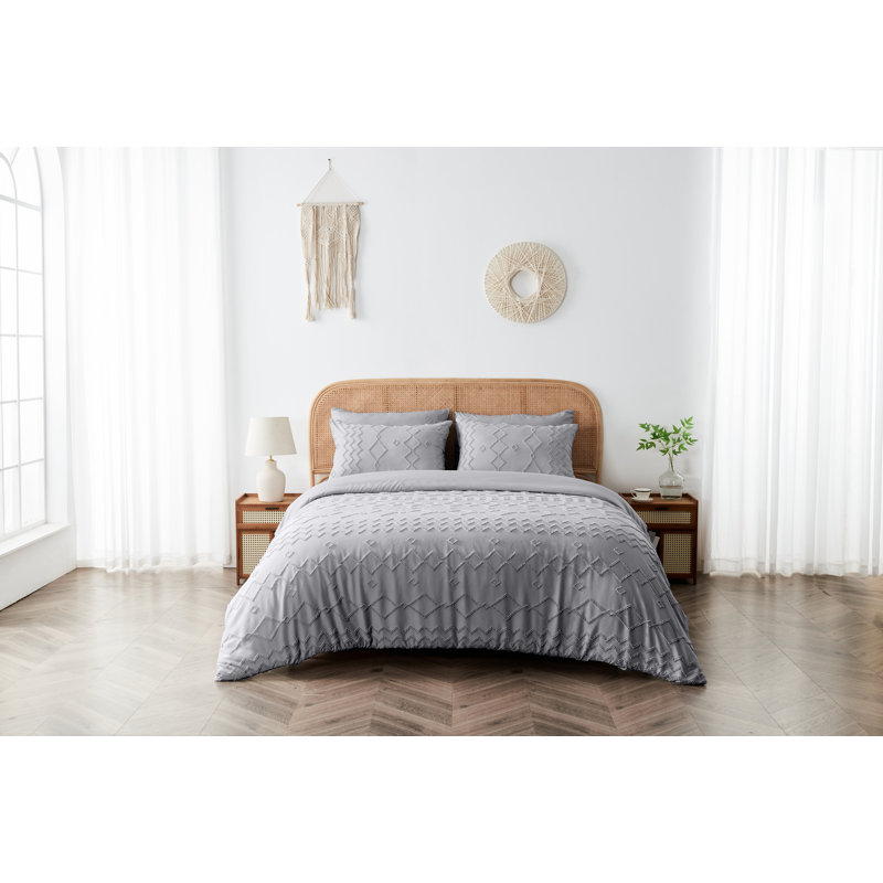 Clark Polyester Geometric Shapes Duvet Cover with Pillowcases, Light Grey, Kingsize