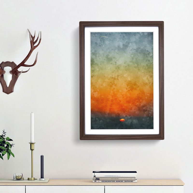 Glorious Sunset 1 Piece Single Picture Frame Painting on MDF, 63cm H x 45cm W x 2cm D, Walnut Framed