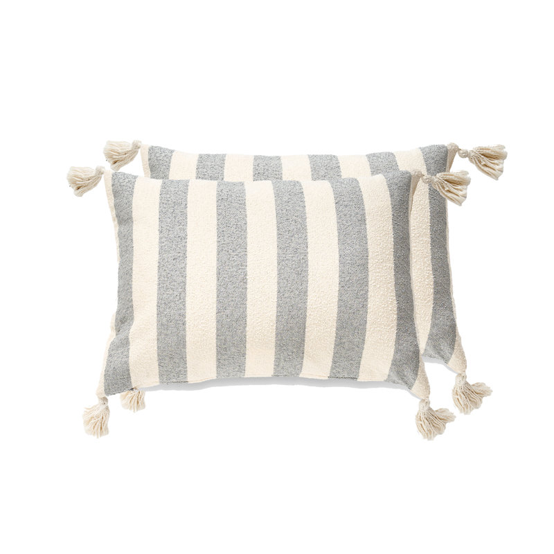 Ensemble de 2 coussins French Stripe, Polyester, Gris