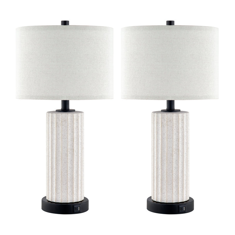 23" Ceramics Dimmable Table Lamp Set with Touch Control, USB Ports and Bulbs