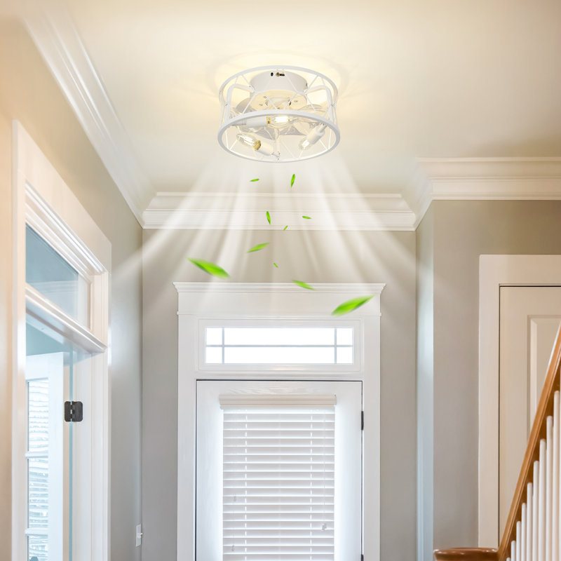 Mini ventilateur de plafond en cage 12 po avec lumière et télécommande - blanc, Clair, Blanc