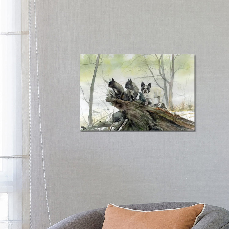 Frenchies In The Mist by Judith Stein - Wrapped Canvas Painting, 66.04 cm H x 45.72 cm W