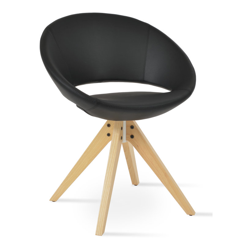 Fauteuil en bois pyramidal croissant, Similicuir noir