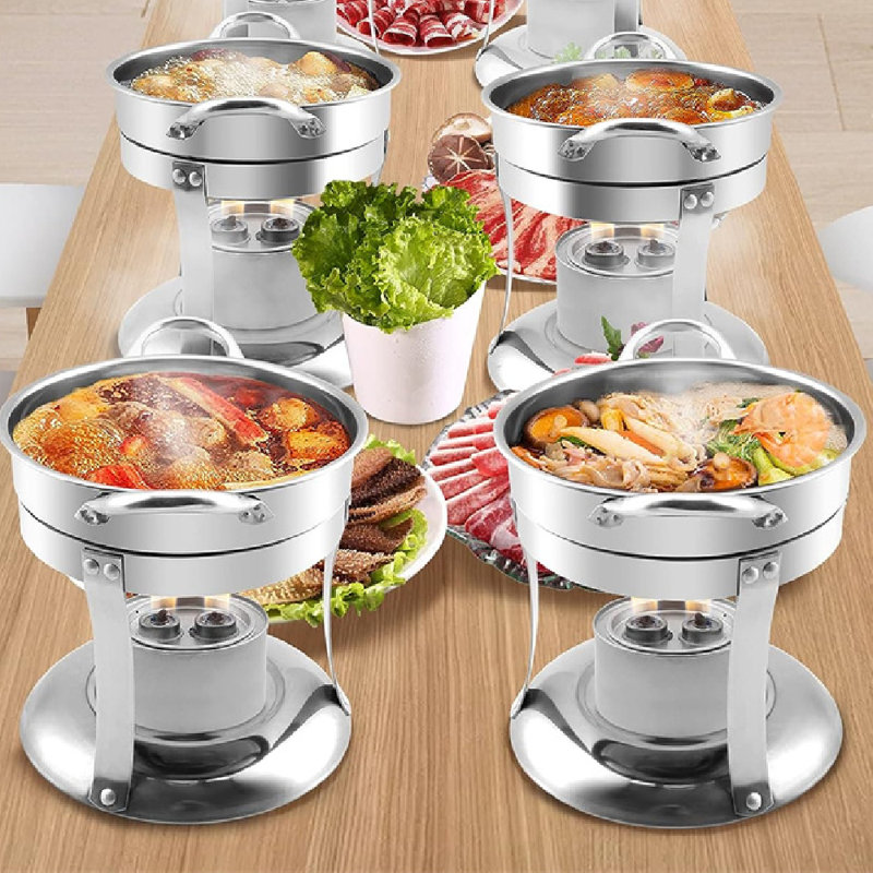 Chafing Dishes for Buffet, Round with Glass Lid, Stainless Steel Warmers (Set of 4)