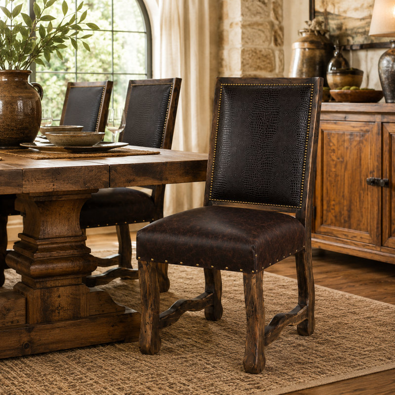 Sierra Croc Embossed Leather Dining Chair, Dark Brown