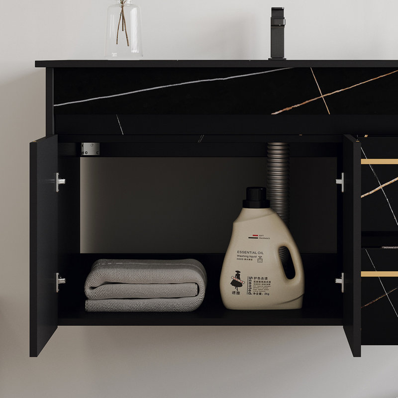 Meuble-lavabo flottant 35,4 po avec lavabo et comptoir en faux marbre
