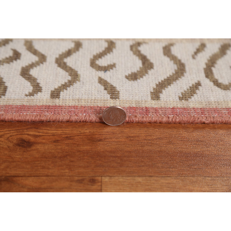 Tapis de couloir unique en laine noué à la main 2 pi 11 po x 11 pi 8 po New Age - noir / beige / ivoire