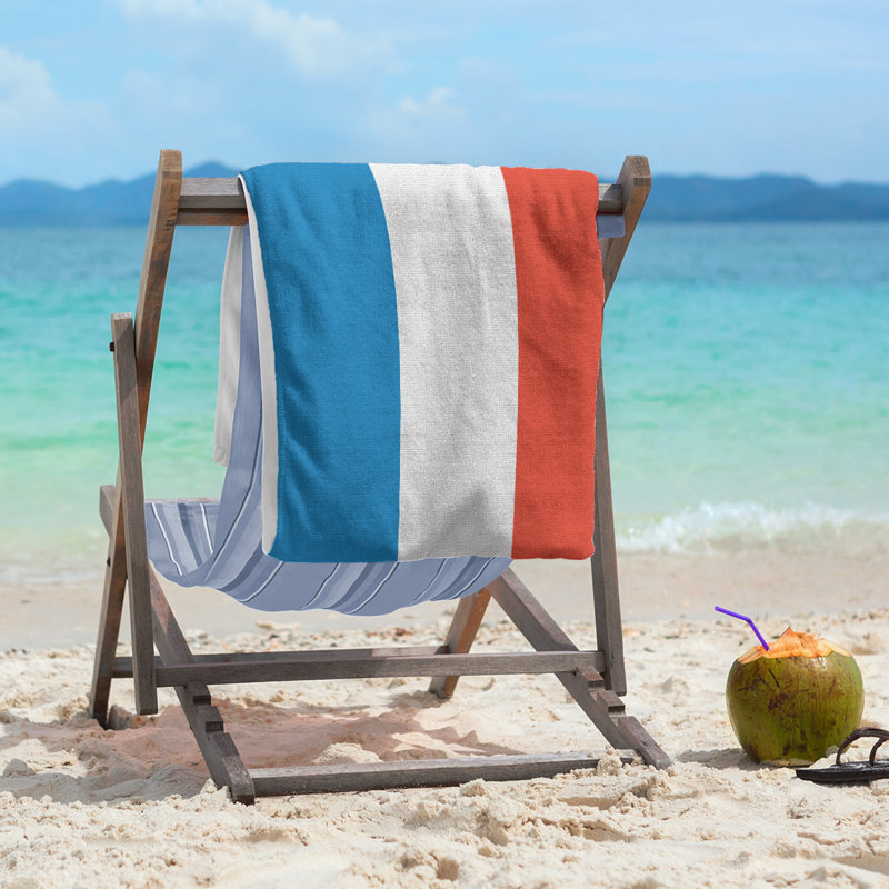 Cotton Blend Lightweight Beach Towel, Blue/White/Orange