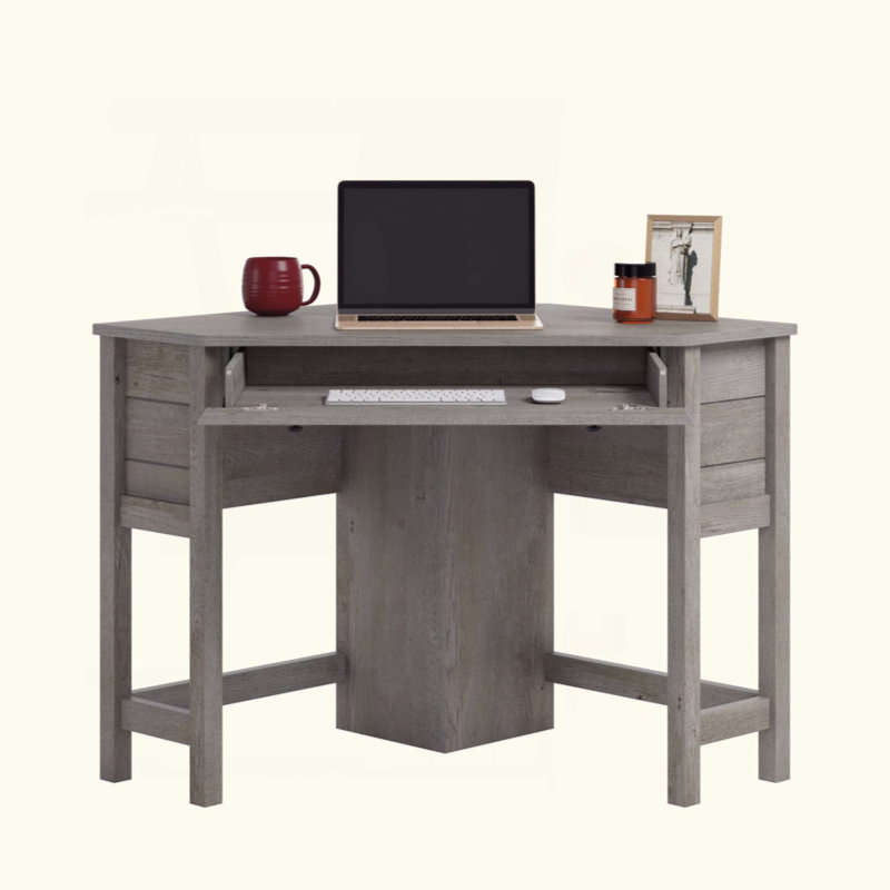 Bureau d'ordinateur de coin peu encombrant avec tiroir à clavier coulissant, idéal pour les petits bureaux à domicile et les zones d'étude.