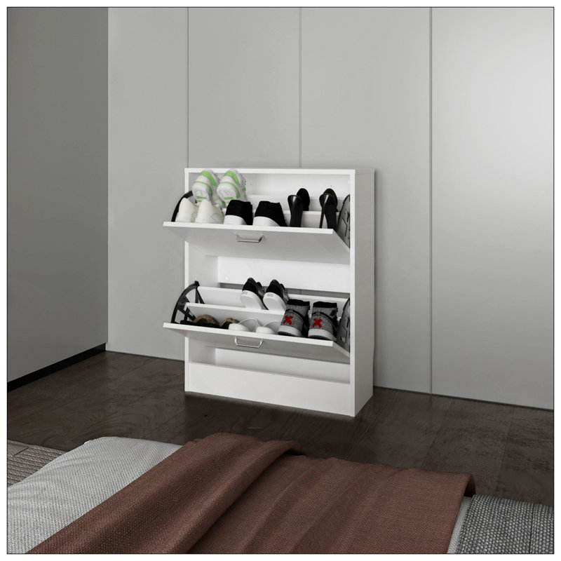 Range-chaussures blanc avec 2 portes basculantes, Blanc