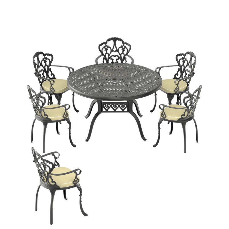 Ensemble de luxe 5 pièces de meubles de patio en aluminium coulé avec coussins, 6